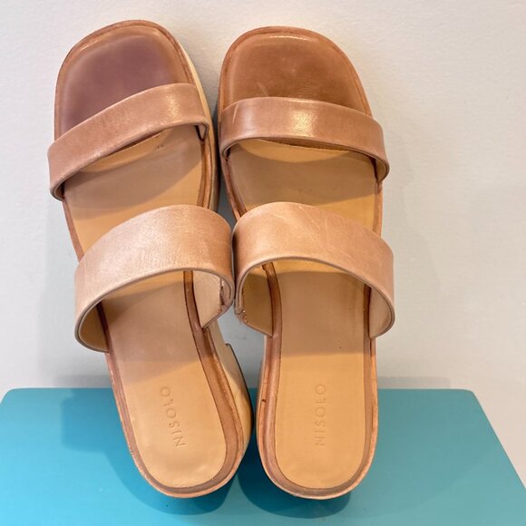 Nisolo Ellie All-Day Clog Slide Wooden Platform Neutral Leather Sandals Size 9 - Picture 14 of 16
